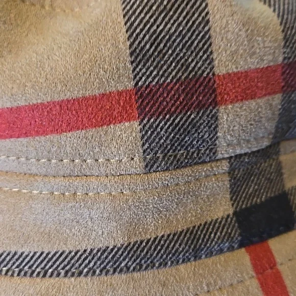 Designer Inspired Tan Suede-Like Plaid Bucket Hat - Picture 6 of 6